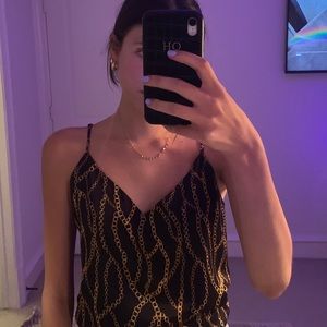 L’Agence Black and Gold Chain Silk Top